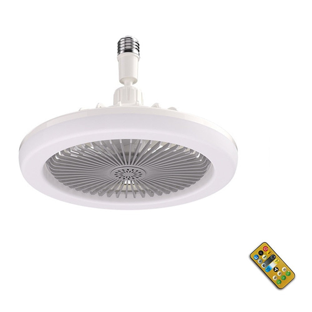 Närbild av dimbar takfläktlampa med integrerad LED-belysning och fjärrkontrollfunktion för enkel justering.