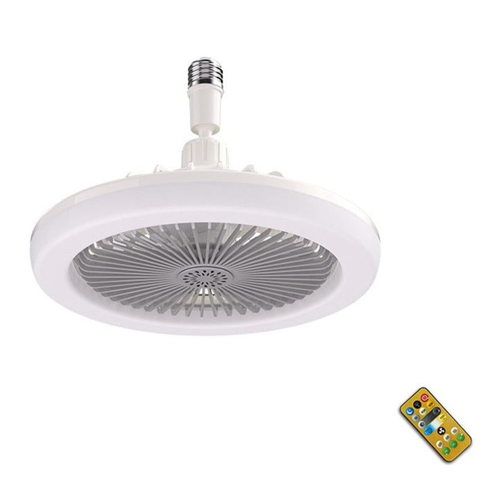 Närbild av dimbar takfläktlampa med integrerad LED-belysning och fjärrkontrollfunktion för enkel justering.