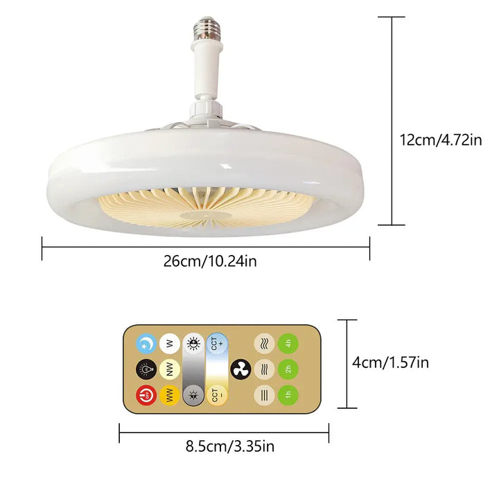 Elegant dimbar fläktlampa med justerbar belysning och kraftfull 360° rotation, en praktisk inomhusfläkt.