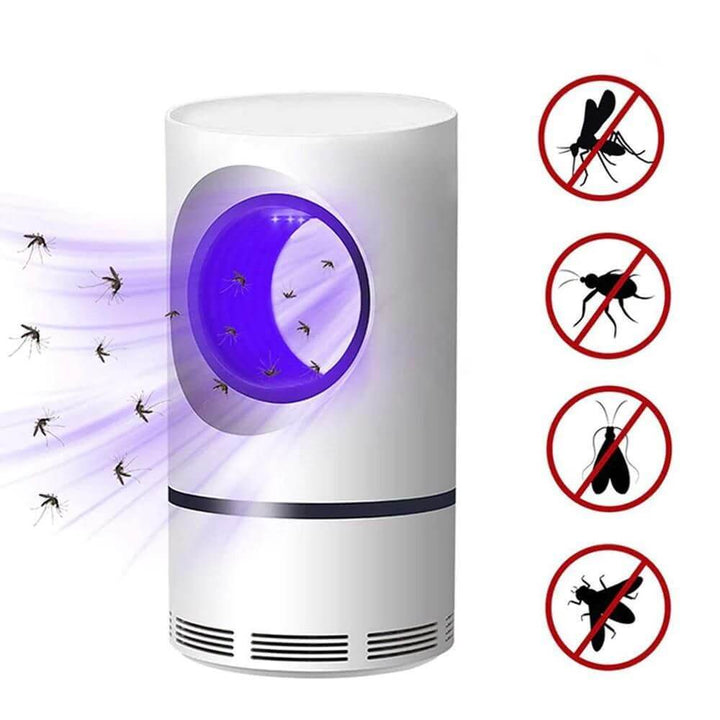 Modern tyst mygglampa som effektivt bekämpar insekter. Idealisk skadedjursbekämpning för sovrum.