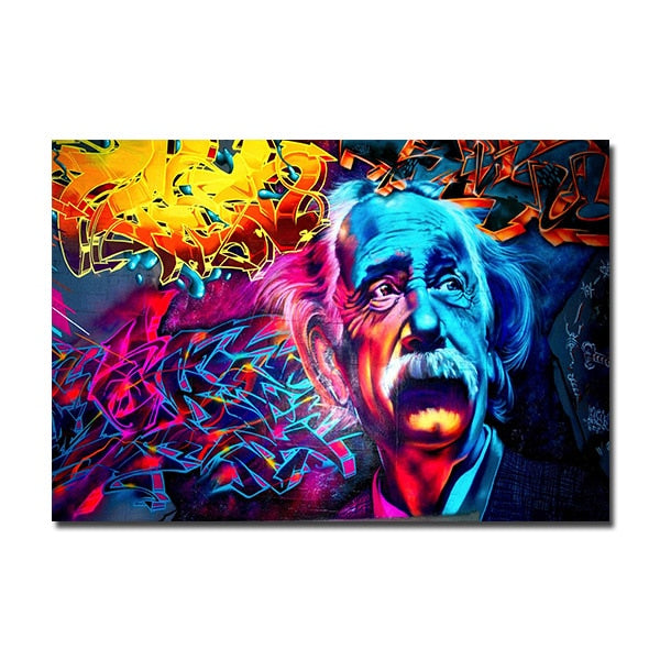 Einstein graffiti canvas väggkonst. Modern konsttryck i urban graffitistil för hemmet och inredning.