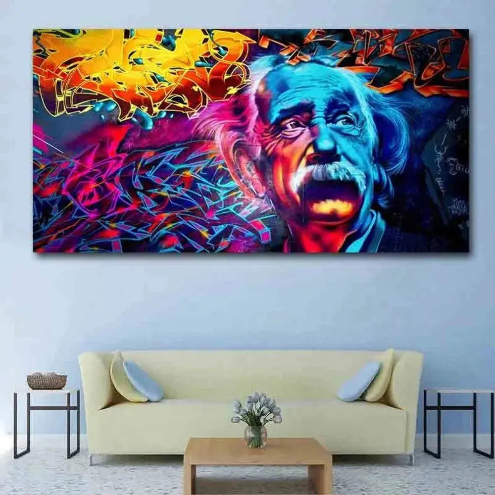 Helbild av Einstein graffiti canvas. Stående väggkonst i modern konsttryck, perfekt för urban design hemma.