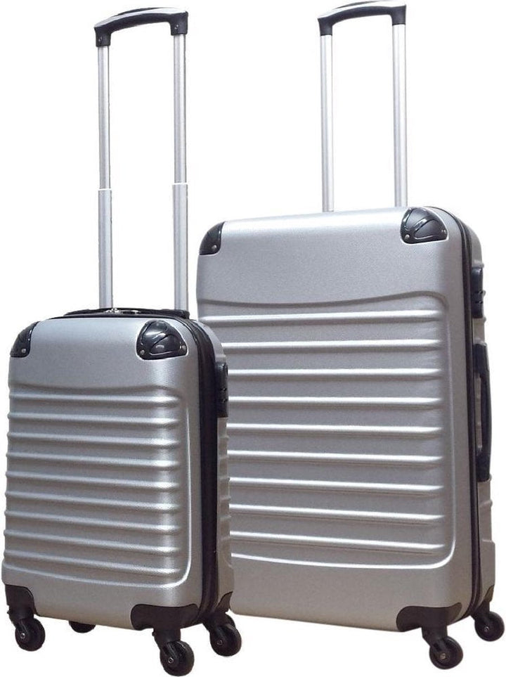 Silverfärgat 2-delat resväskeset med handbagage & stor resväska för weekend & långresa.