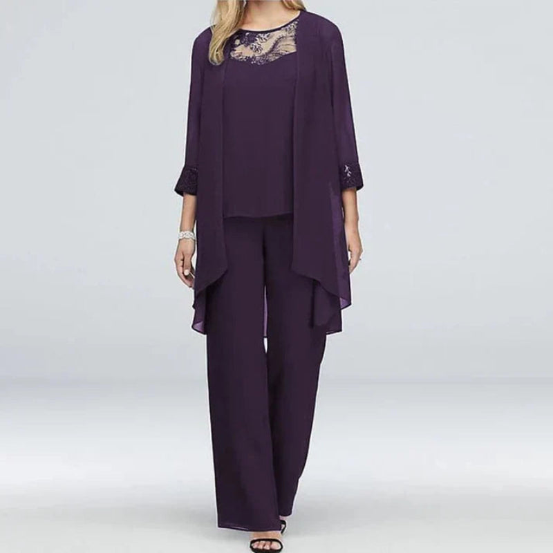 Mångsidigt och bekvämt 3-delat dambyxset. Koordinerad stil för vår- och sommaroutfits.