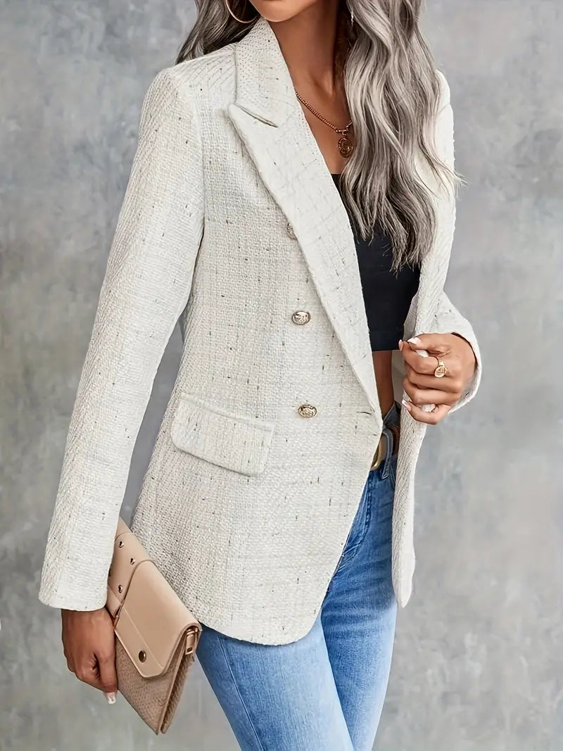 Kvinnors beige jacka i lätt tweed-material, perfekt för en chic och somrig look