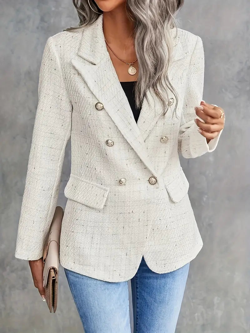 Beige lättviktskavaj för dam, med tweedstruktur, idealisk för elegant sommarbruk