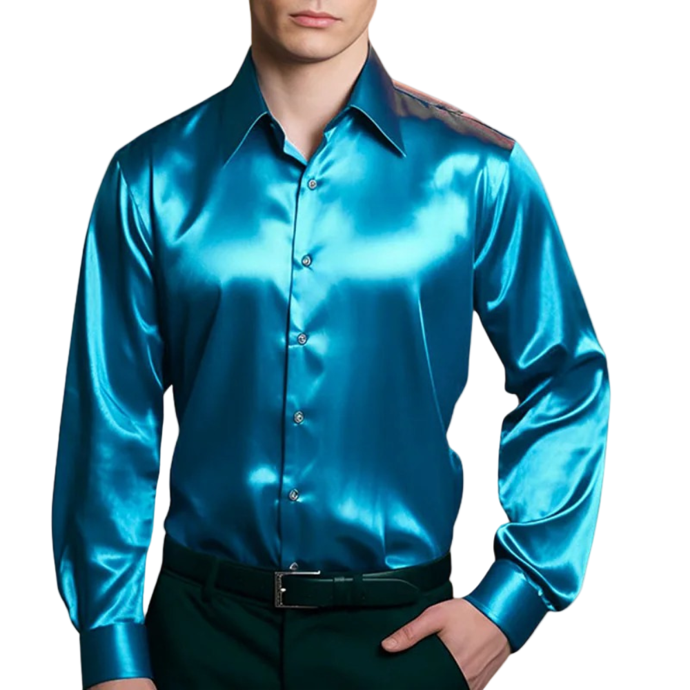 Elegant blå herrskjorta i regular fit för sommar och kontor. Perfekt för affärsstil.