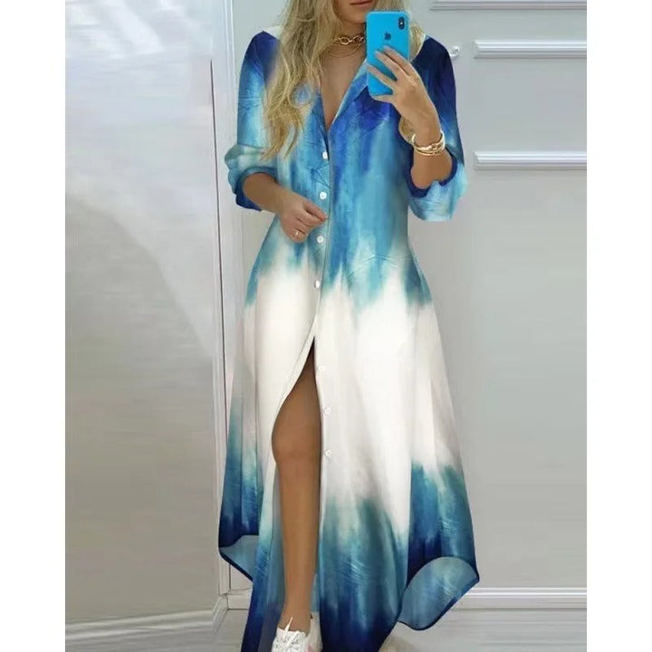 Casual damklänning med djup V-ringning och boho-design, bekväm vardagsklänning.