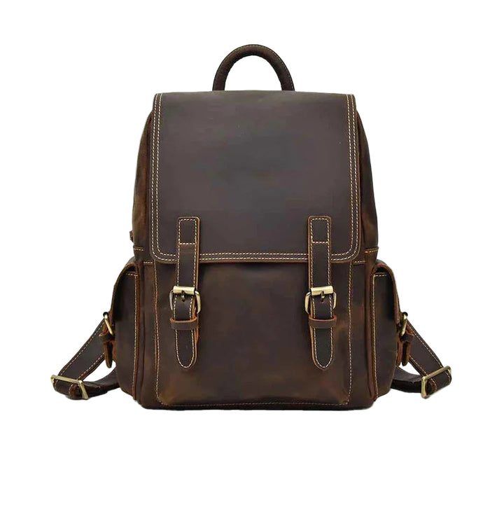 Elegant brun läderryggsäck för män med klassisk design. Robust och funktionell herrryggsäck.
