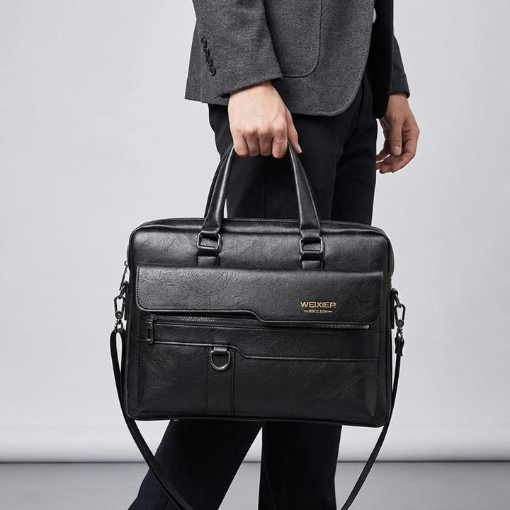 Exklusiv PU-läder laptopväska, brun. Elegant kontorsväska med axelrem för den moderna yrkespersonen.