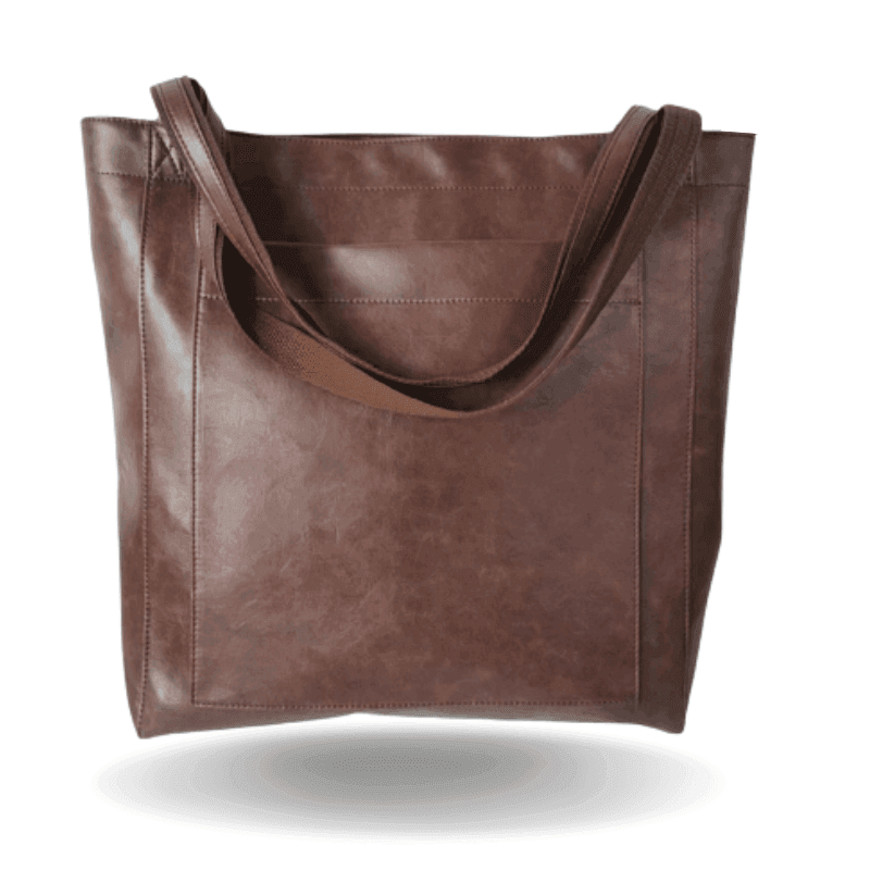 Elegant brun PU-läderhandväska med modern design, perfekt för vardag och arbete.