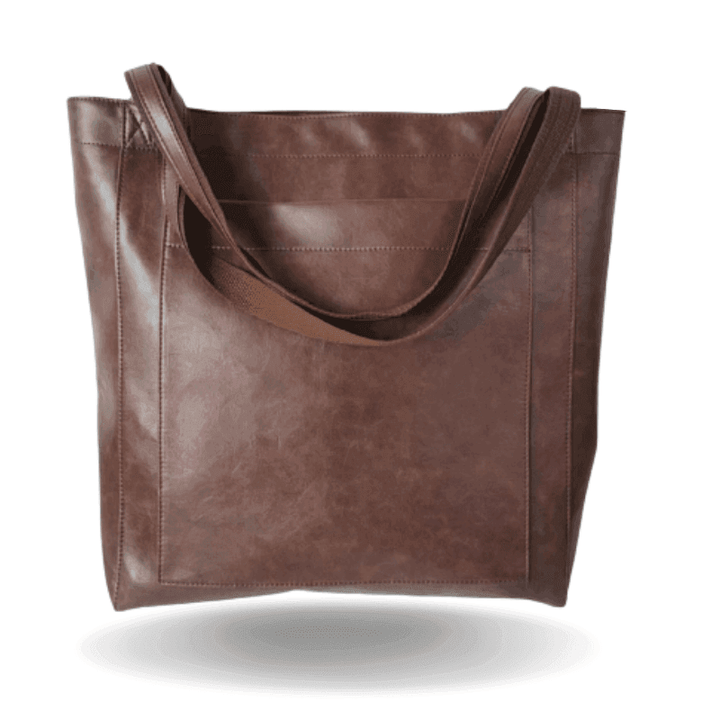 Elegant brun PU-läderhandväska med modern design, perfekt för vardag och arbete.