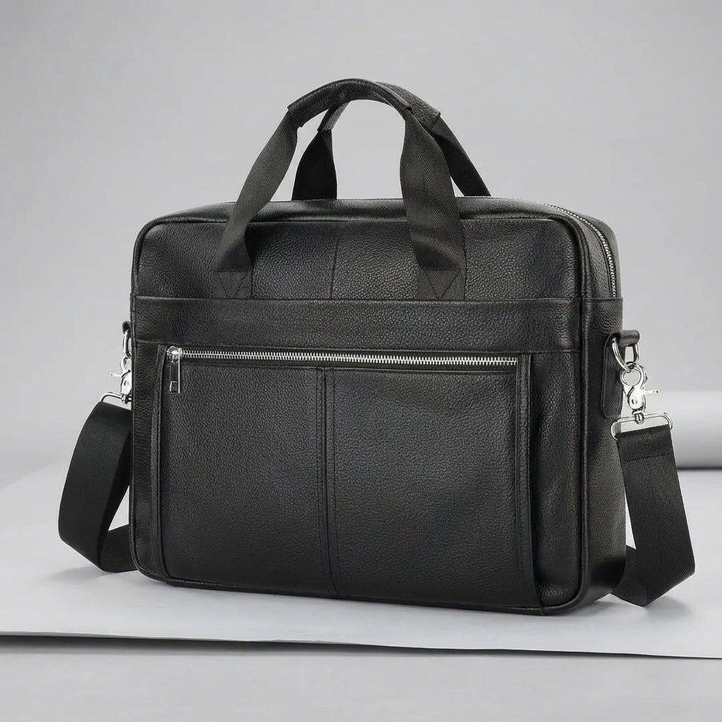 Unisex läderportfölj, vintage. Praktisk laptopväska i äkta läder för jobb och resor.