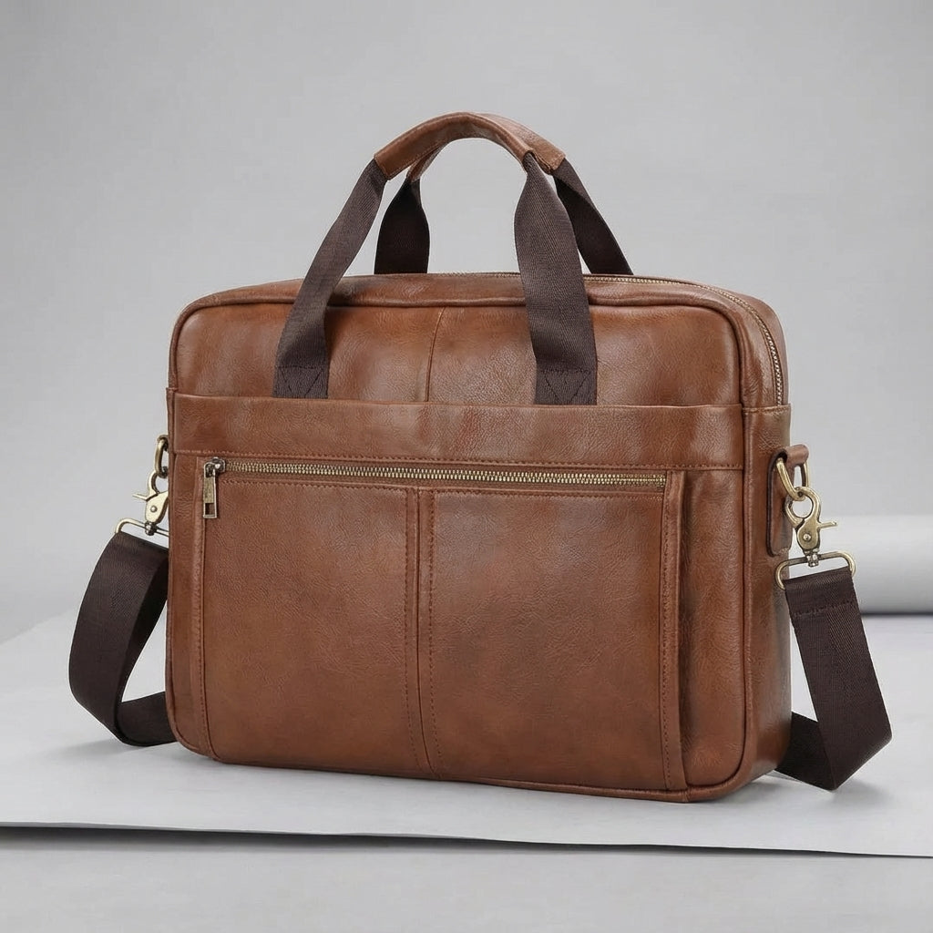 Högkvalitativ läderportfölj. Elegant vintage affärsväska i robust äkta läder.