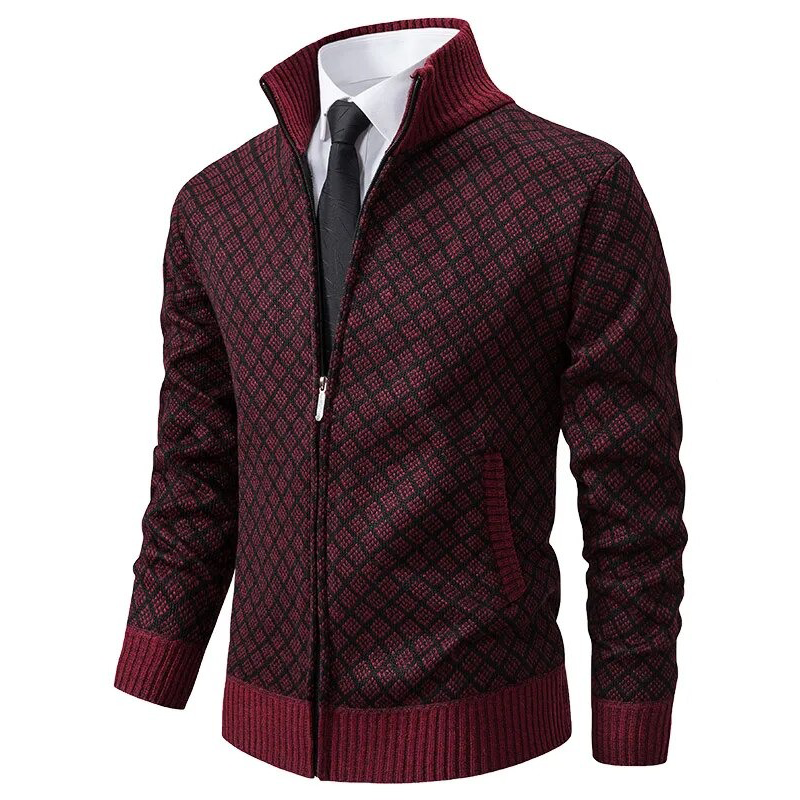 Dam lång jacquardkofta med elegant mönster. Mjuk stickad cardigan perfekt för lager på lager-stil.