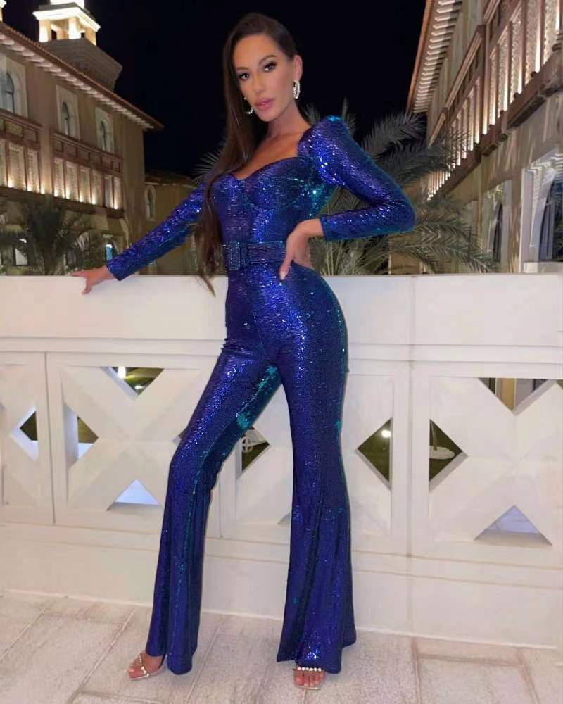 Elegant dam jumpsuit, långärmad fest-jumpsuit i stilren design, perfekt för kvällsoutfit.