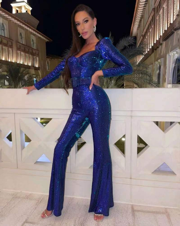 Elegant dam jumpsuit, långärmad fest-jumpsuit i stilren design, perfekt för kvällsoutfit.