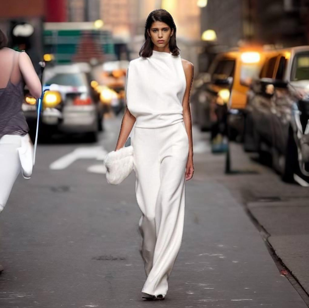 Modern kvinnors byxdress, bekväm och elegant med hög krage. Perfekt festklädsel för en stilren look.