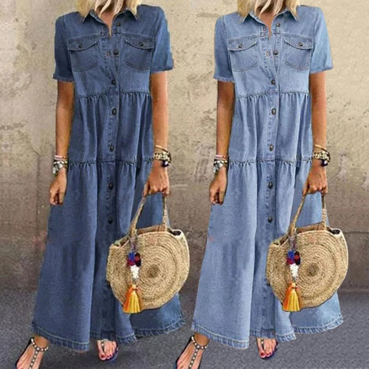Bekväm och mångsidig maxiklänning för kvinnor, idealisk för semester och vardag. Stilren sommarlook.