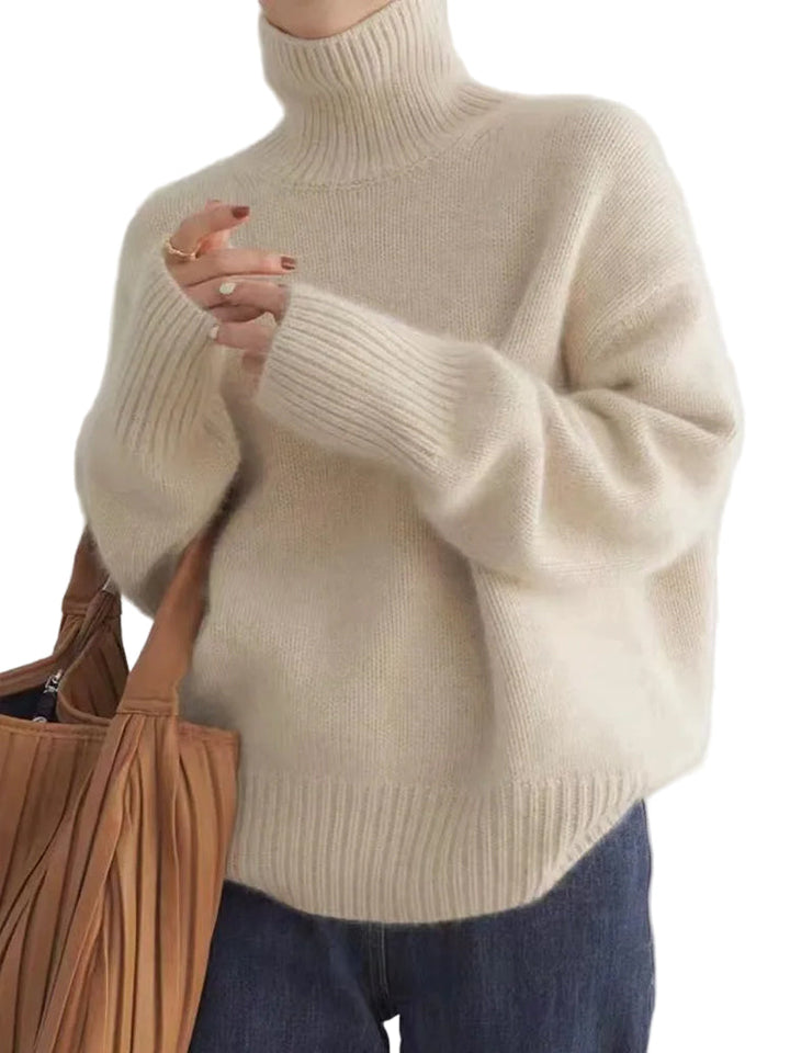 Elegant dam rollkragepullover, varm stickad tröja för kvinnor. Perfekt för höst- och vintermode.