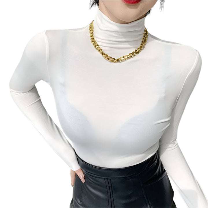 Elegant dam turtleneck tröja, tunn och mjuk polotröja i klassisk design för bekväm vardagsstil och höstmode.