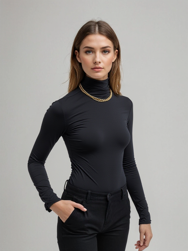 Kvinnlig långärmad turtleneck, perfekt för lager på lager. Mjuk damtröja med polokrage för vintermode.