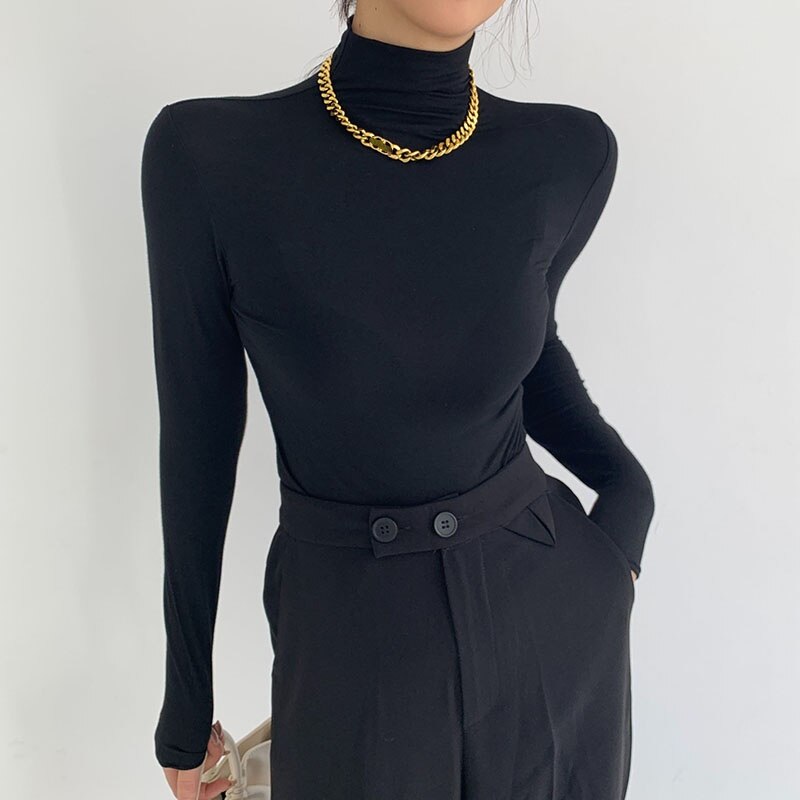Modern damtröja med turtleneck, tunn för lager på lager. Elegant polotröja, perfekt för höst- och vintermode.