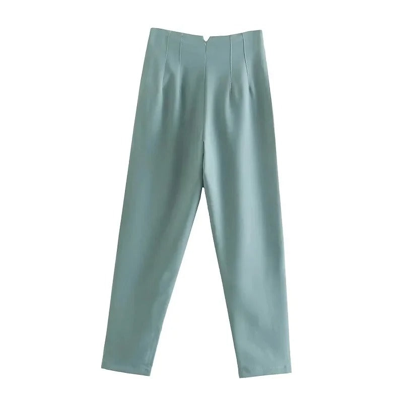 Stilrena kontorsbyxor för kvinnor med hög midja, tillverkade i mjuk polyester.