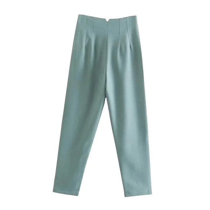Stilrena kontorsbyxor för kvinnor med hög midja, tillverkade i mjuk polyester.