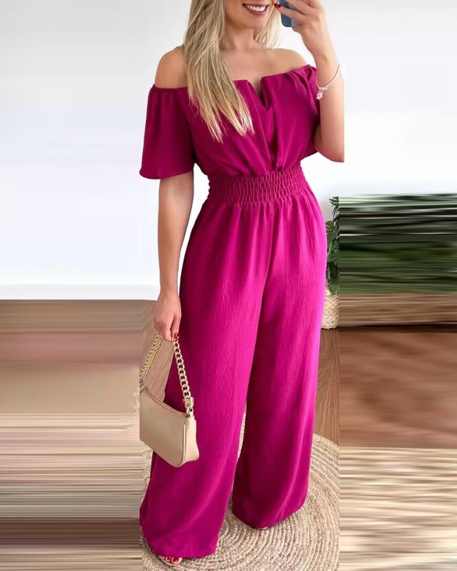 Mångsidig damjumpsuit off-shoulder. Elegant byxdress som passar både vardag och festkläder.