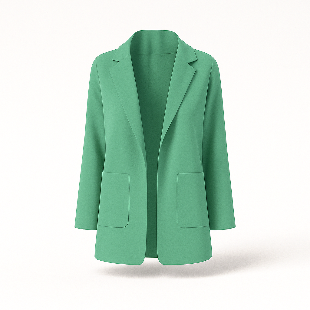 Prydligt vikt elegant höstkavaj, redo för förvaring eller resa. Mångsidig damkavaj.
