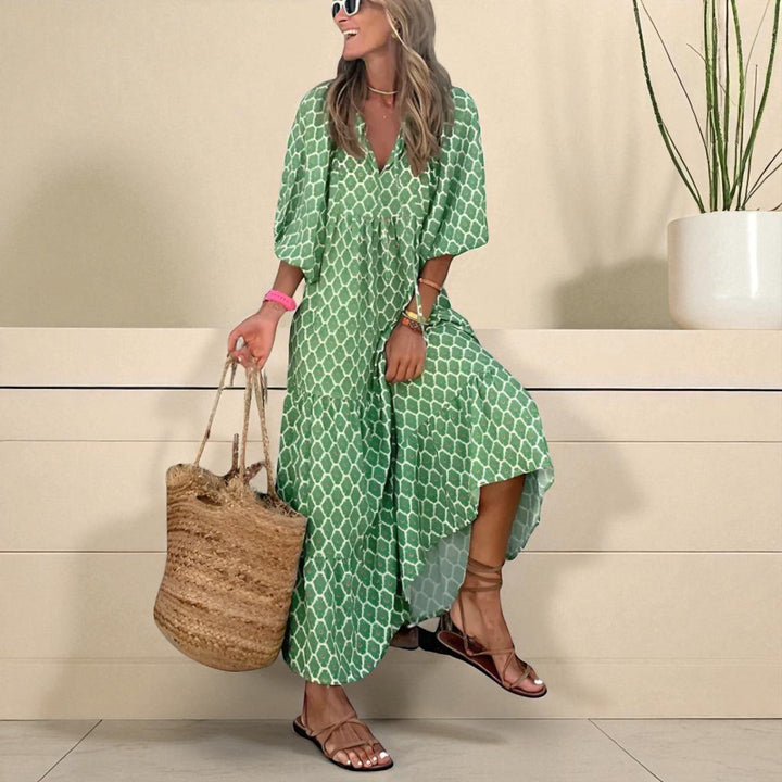 Elegant damklänning med lång ärm för sommar och fritid, bekväm vardagsklädsel och trendig