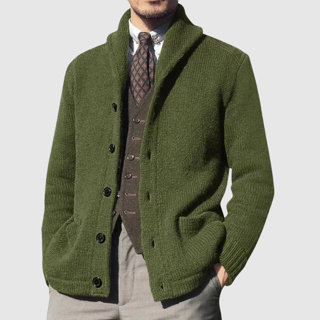 Vintage damkofta med elegant lapelkrage och knappar. Klassisk design för mångsidig och bekväm damklädsel.