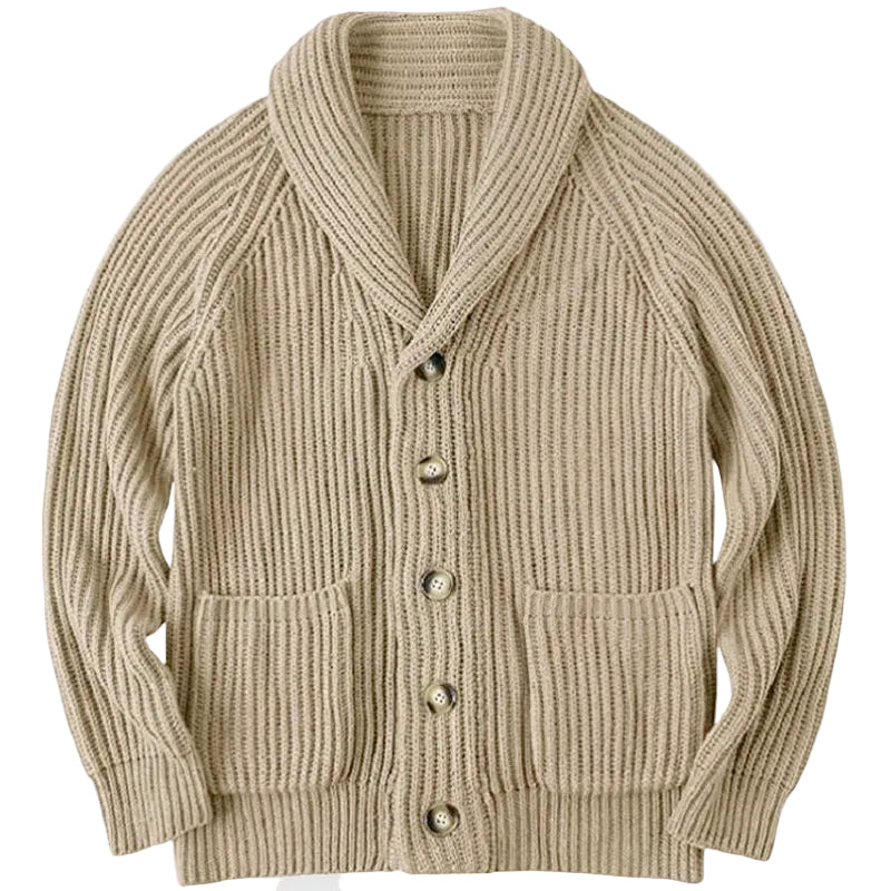Elegant damkofta med sjalkrage och ribbade detaljer. Komfortabel cardigan för kvinnors vardagsmode.