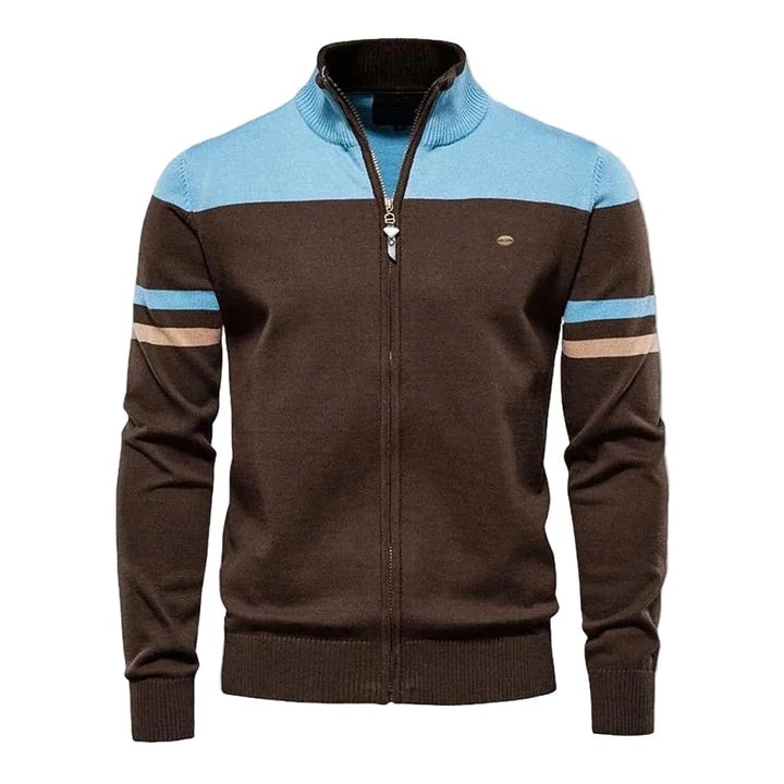 Elegant damkofta med stativkrage och unik design. Mångsidig cardigan med dragkedja för kvinnor, perfekt vardagsplagg.