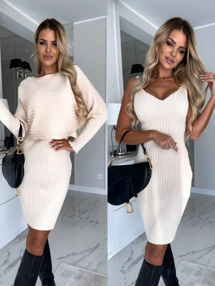 Mångsidig damkostym med strukturerad topp & kjol. Perfekt affärsklädsel & elegant outfit för festliga event.
