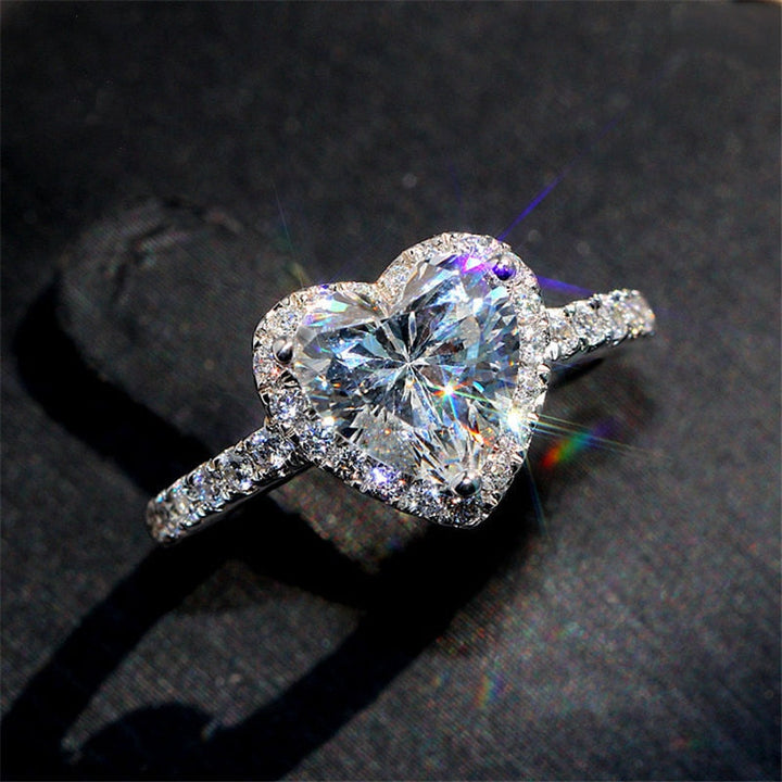 Glänsande förlovningsring för dam, hjärta med cubic zirconia, 'kärlek' smycke.
