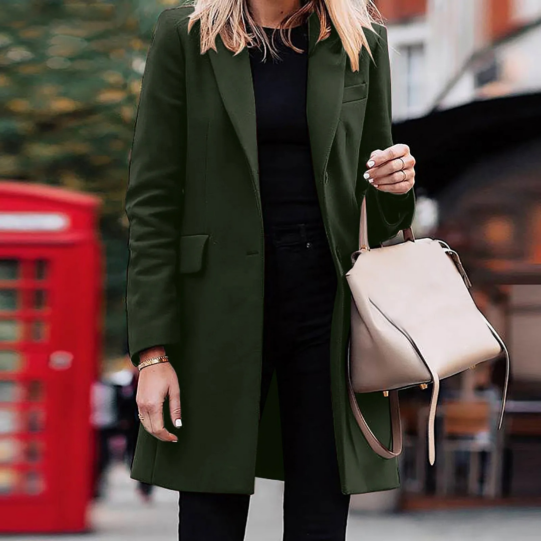 Modern Damrock, elegant ytterplagg för business casual och vardag. Klassisk höst/vårkappa, stilren kvinnors mode.