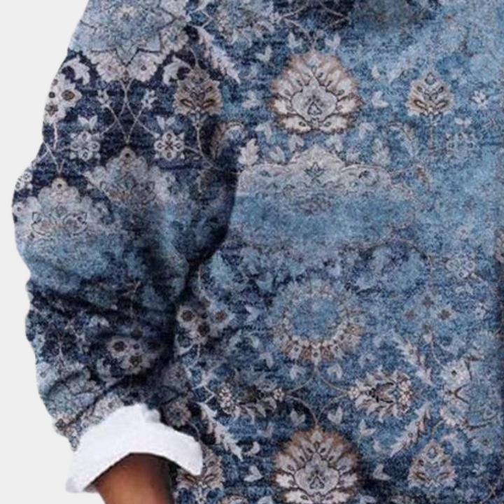Mönstrad damtröja i vintagestil. Elegant stickad tröja, bekväm för kvinnor, trendig höst- och vinterlook.