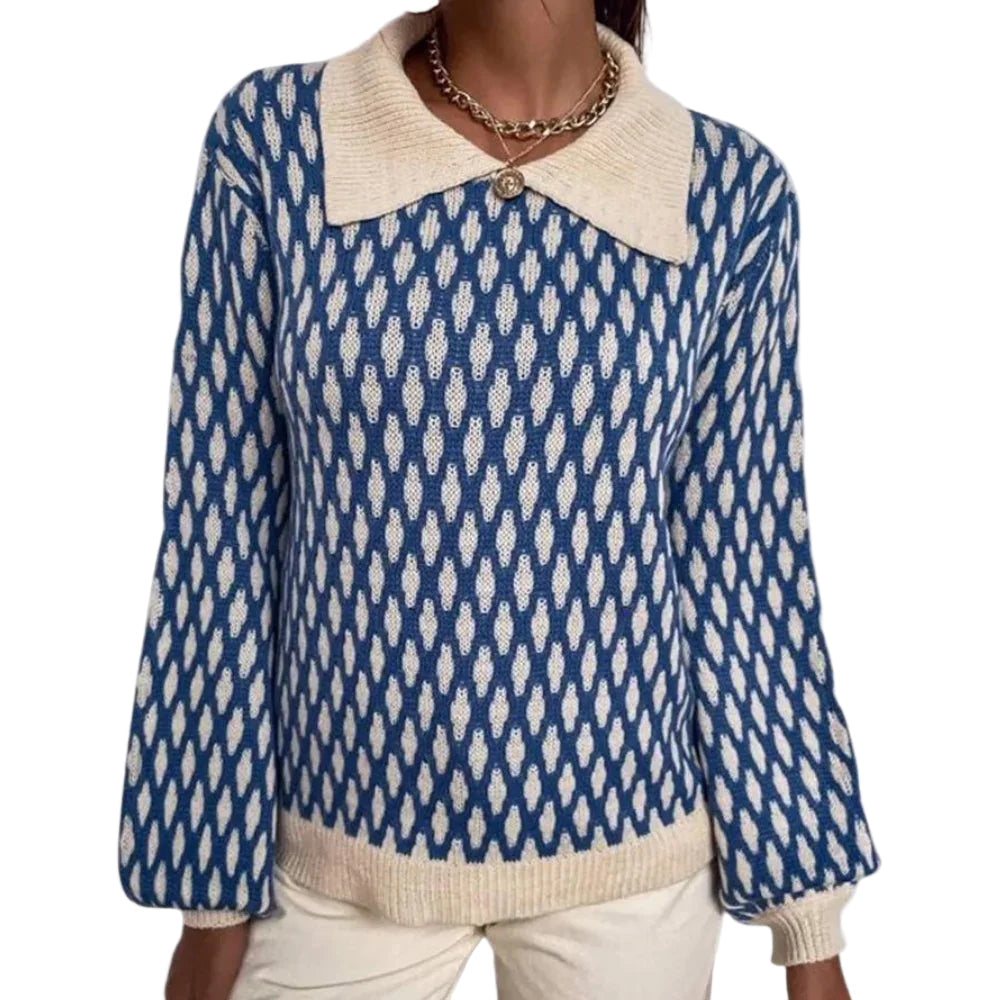 Elegant damtröja med unik kragdetalj för stilren vardagslook. Mjuk och bekväm höstfavorit.
