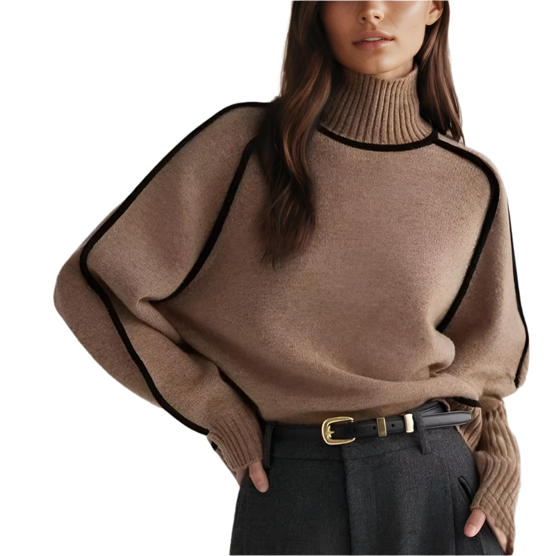 Elegant damtröja med varm stickad rullkrage i modern design. Perfekt för vinter och vardag.