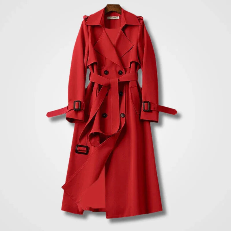 Elegant damtrenchcoat med bälte, perfekt som vår- och höstkappa. Stilrent ytterplagg i tidlös design för kvinnor.