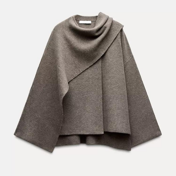 Stilren damjacka, draperad cape kappa som ger elegant värme under höst och vinter.
