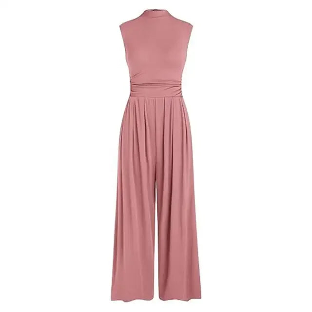 Elegant draperad jumpsuit för kvinnor med vida ben, perfekt som formell fest- eller bröllopsgästklädsel.