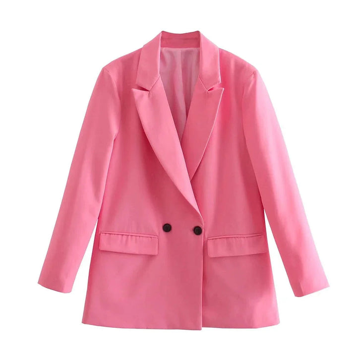 Chic dubbelknäppt kavajdetalj med eleganta knappar och skarpa slag. Tidlös design för mode.