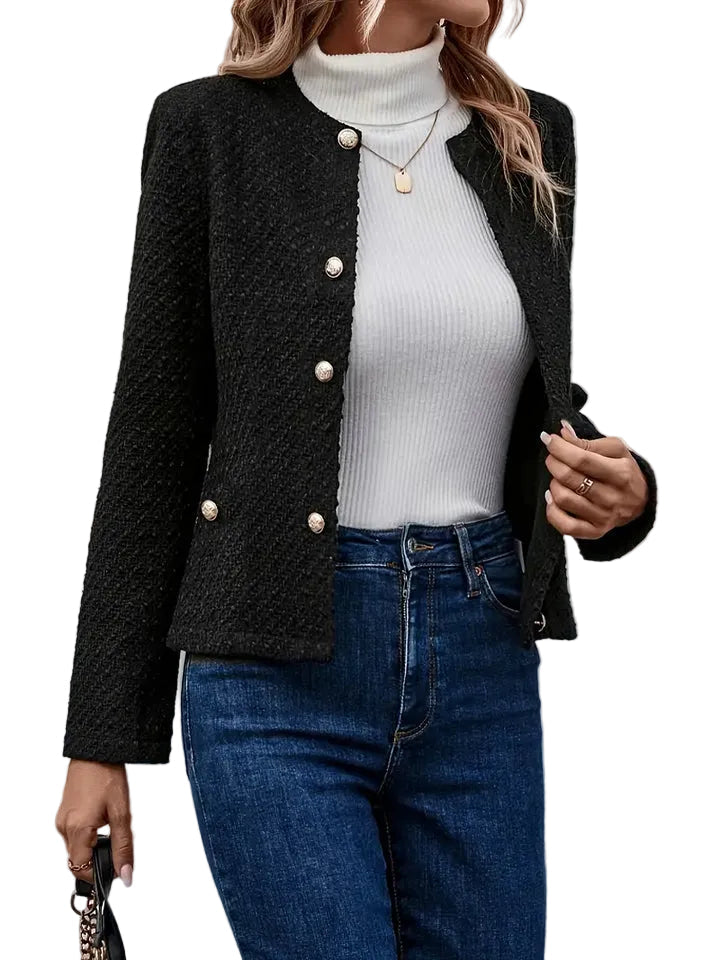 Elegant enkelknäppt damjacka för kvinnor, perfekt som tidlös vardags- eller kontorskläder. Klassisk stil.