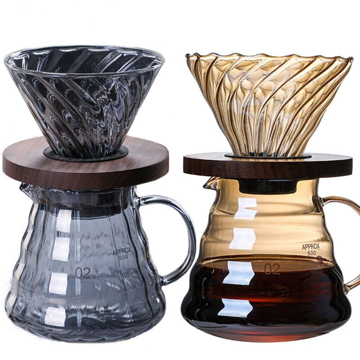 Kaffebryggare kit i borosilikatglas, komplett med glaskanna och droppare för utsökt kaffe.