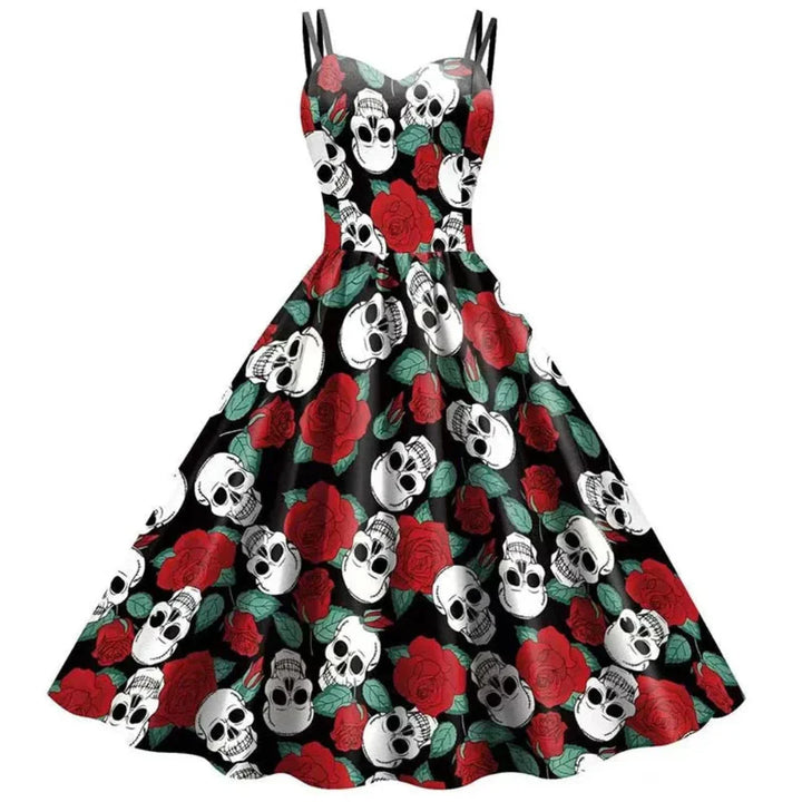 Vit gotisk A-linje klänning, vintage design. Elegant damklänning för fest, vardag eller Halloween. Unik mönstrad stil.