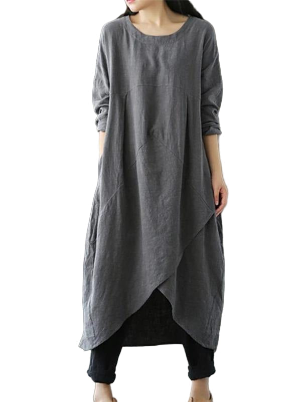 Elegant grå maxiklänning för kvinnor med asymmetrisk hals. Perfekt för fest eller sommarstil.