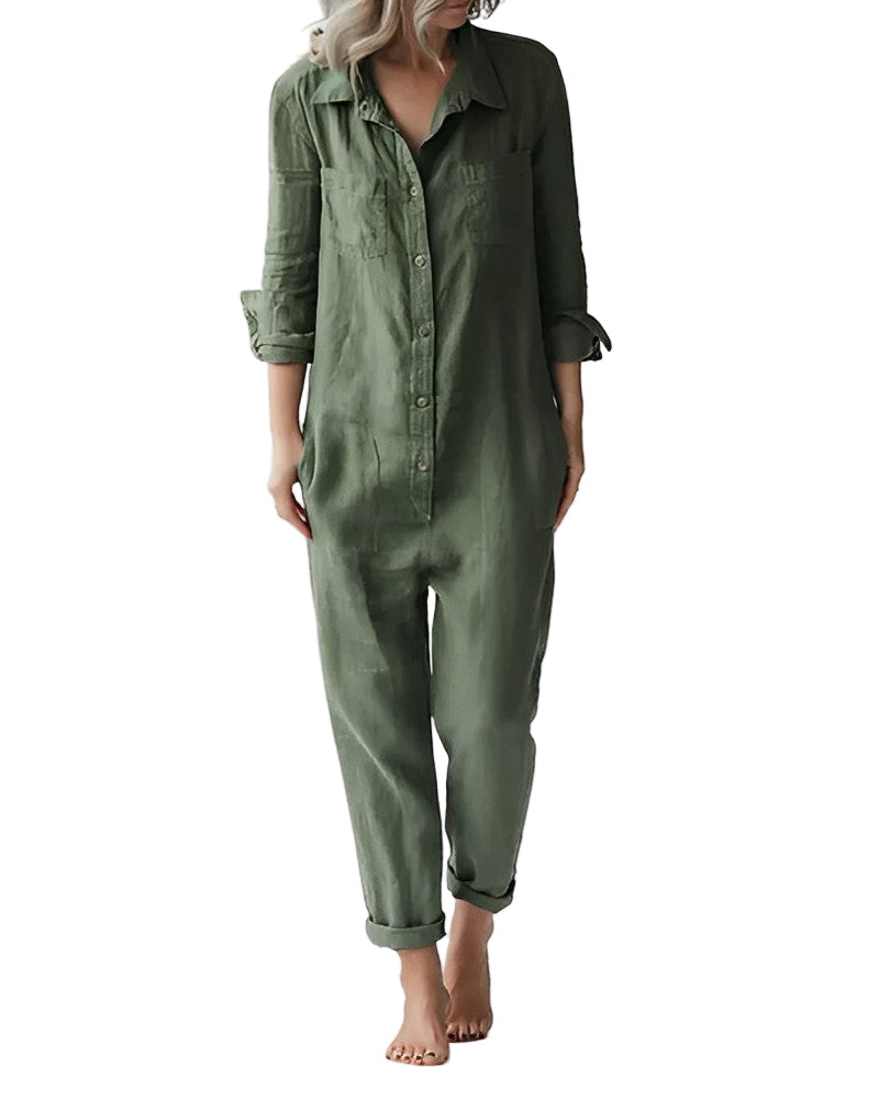 Elegant grön jumpsuit för kvinnor. Perfekt för fest eller sommarvardag. Bekväm och stilren helkroppsdräkt.